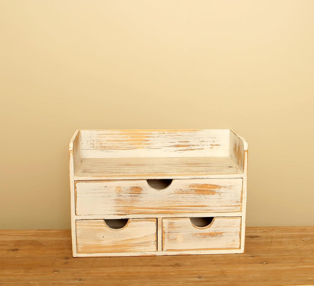 White Wooden 3 Drawer Desk Organizer with Shelf,Mail Rack Vanity Storage