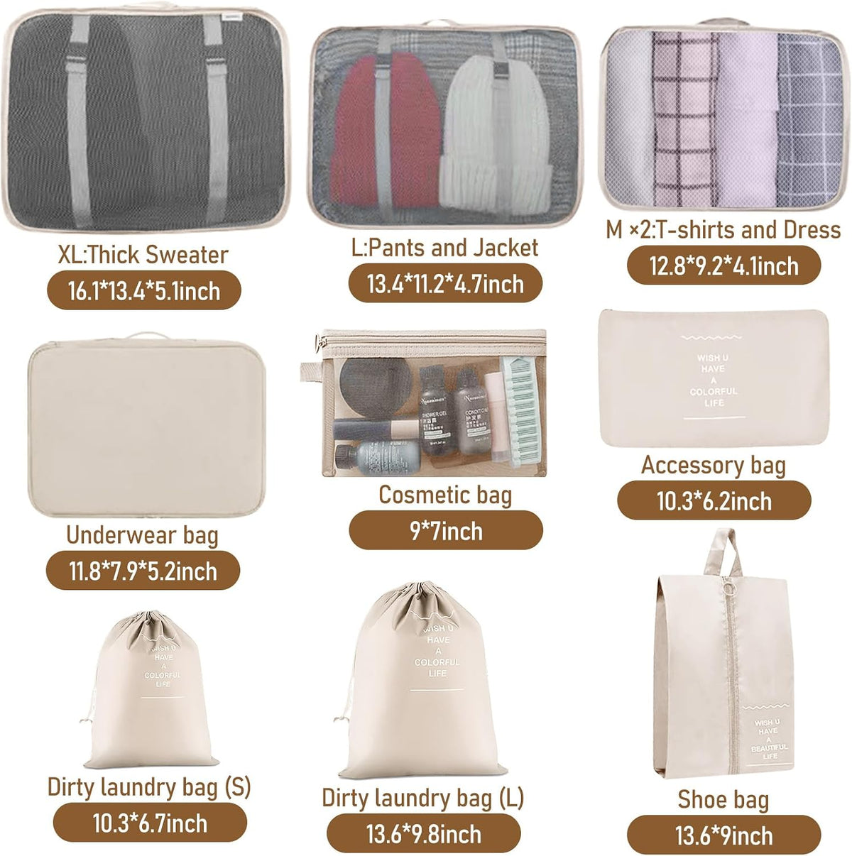 Packing Cubes for Travel 10 Set Luggage Organizer Bags