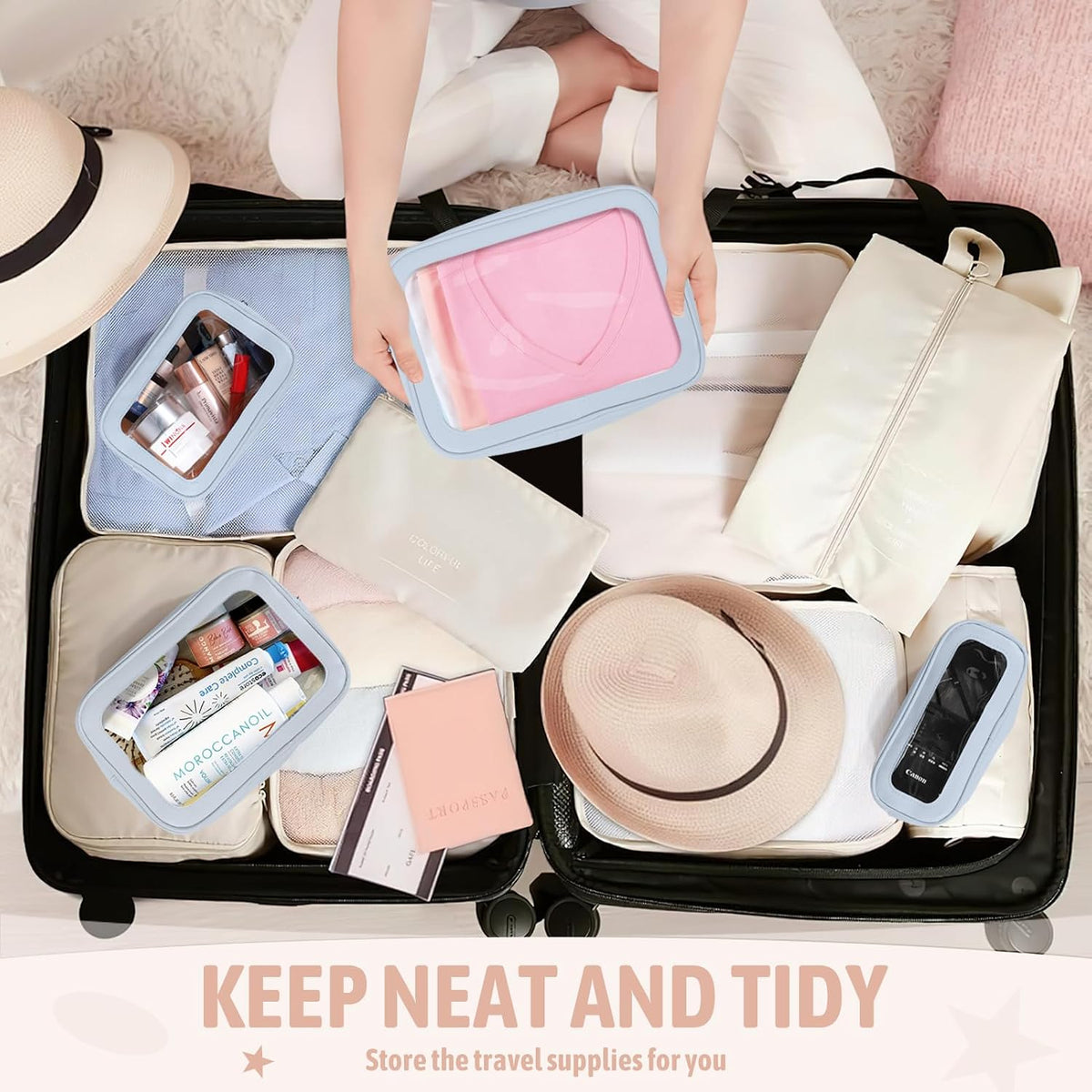 YOPCDJ 5PCS Diaper Bag Organizer Pouch Set, TSA Approved Toiletry Bag,Clear Waterproof TPU Makeup Bag Set Travel Organizer Bags for Women and Kids