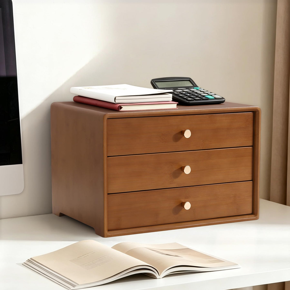 Nnewvante Bamboo Desk Drawer Organizer, Desktop Storage for Home Office