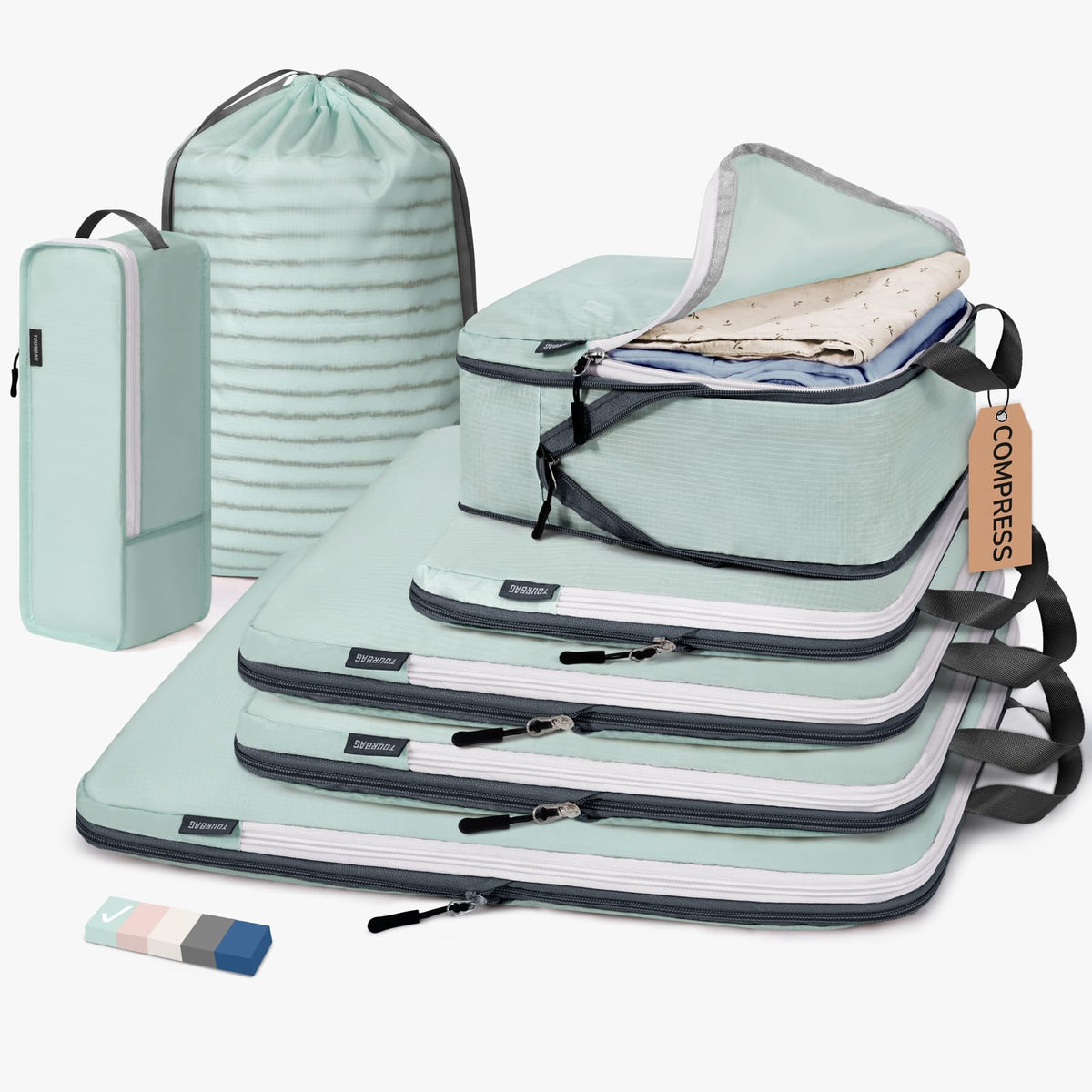 CherryNow 7 Set Packing Cubes for Travel Women, Suitcase Organizer, Beige