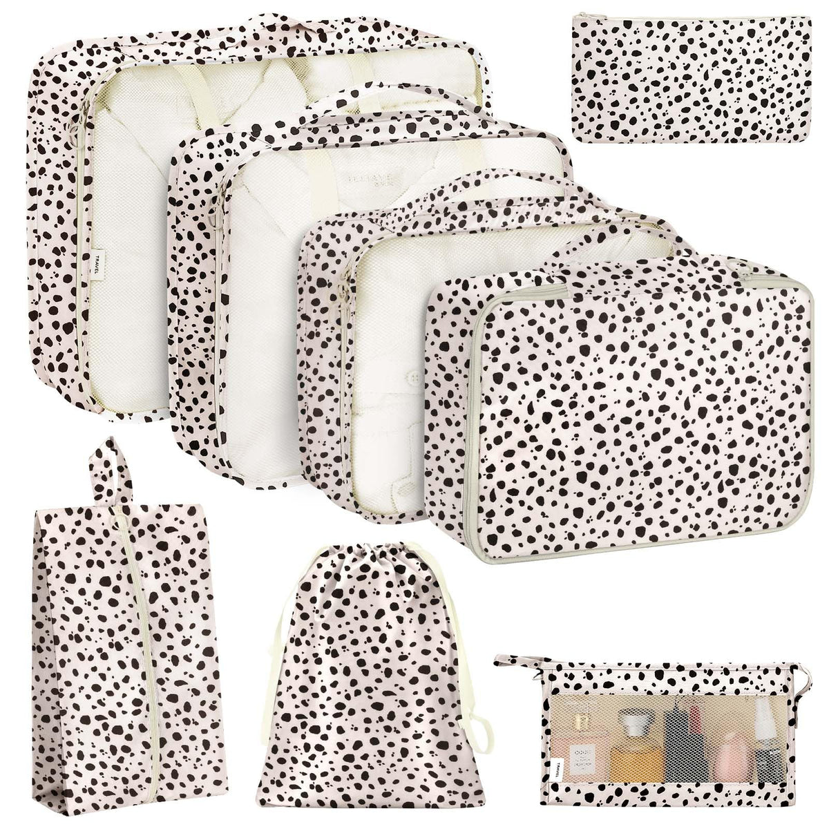 KPX 8 Set Packing Cubes for Travel, Luggage Packing Organizers Accessories Large Toiletries Bag for Clothes Shoes Cosmetics (8Set-Pink Bow)
