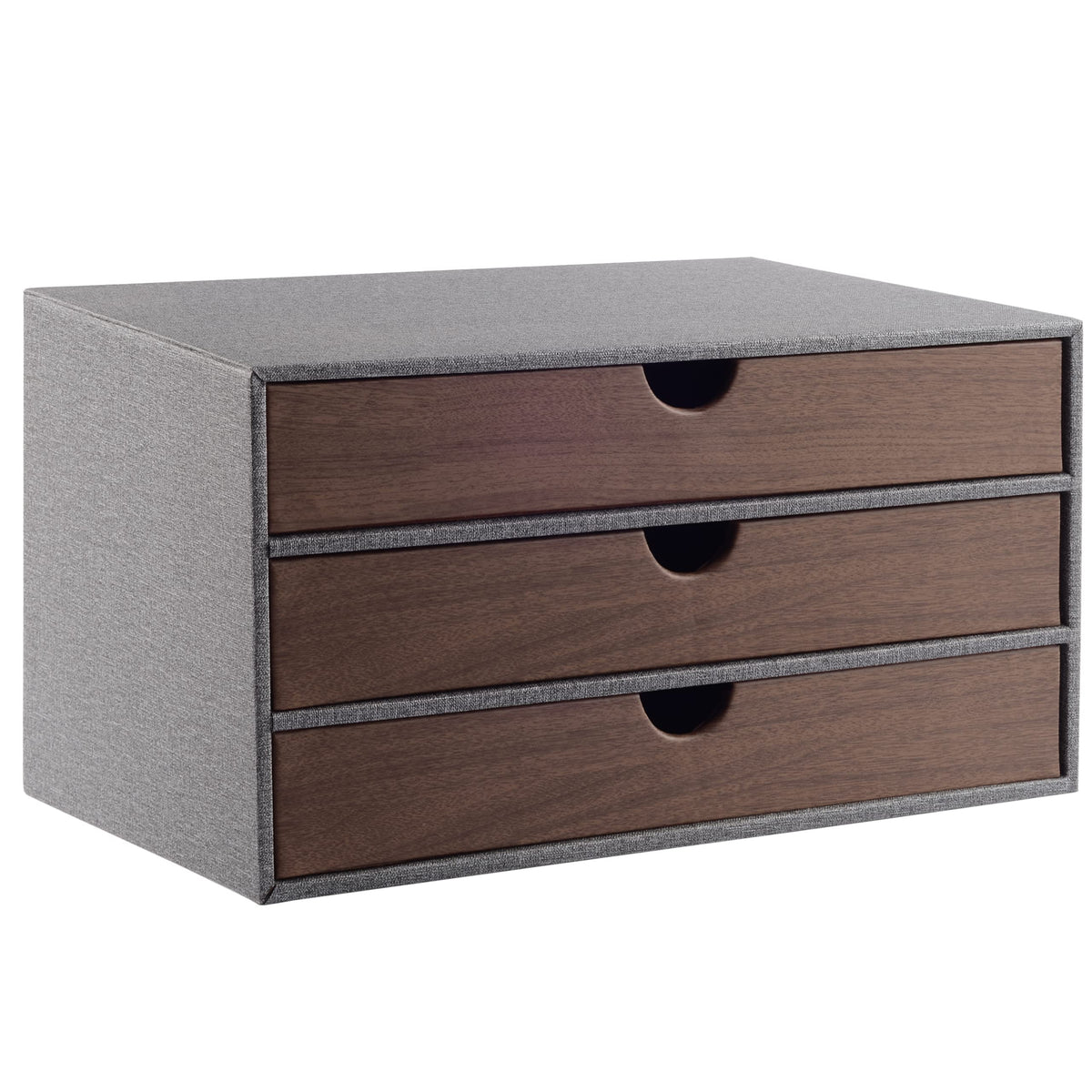 Cloth-effect Faux Leather Desk Organizer File Cabinet Executive Office Supplies Desktop Filing A4 Contract Document Stackable Storage Box with 3 Drawers (Grey)