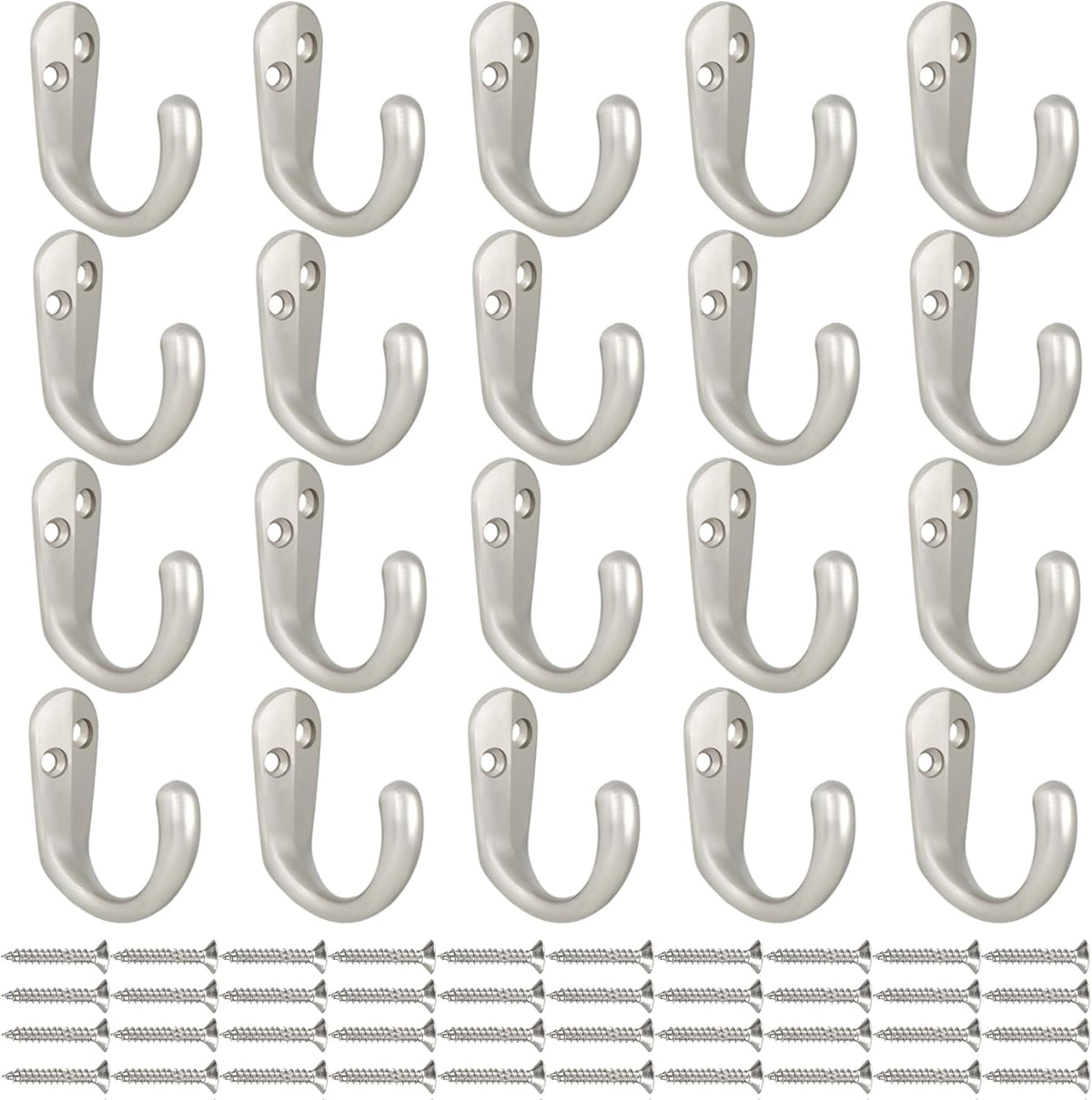 IBosins 20PCS Coat Hooks Wall Mounted Silvery Single Prong Robe Hook