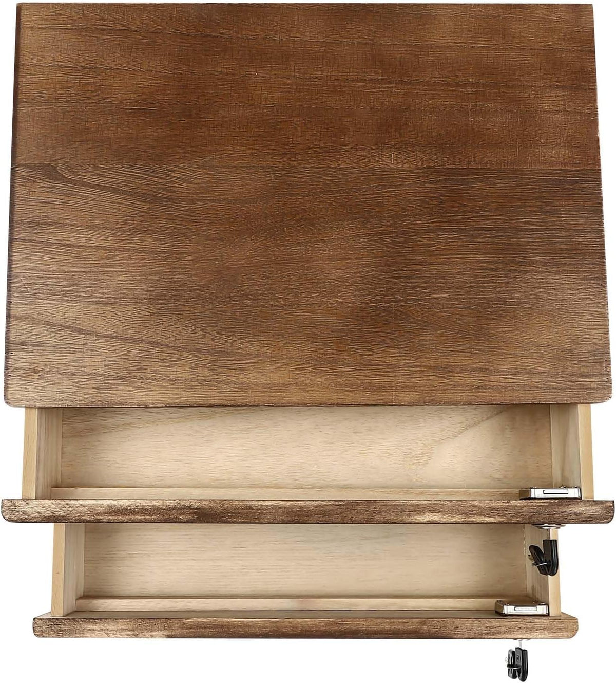 2-Tier Wooden Desktop Storage Box with Lockable Drawers, Flat File Cabinet Small Wooden Box Organizer for Office Supplies Installation-free, 15.75×11×8.66in (Walnut)