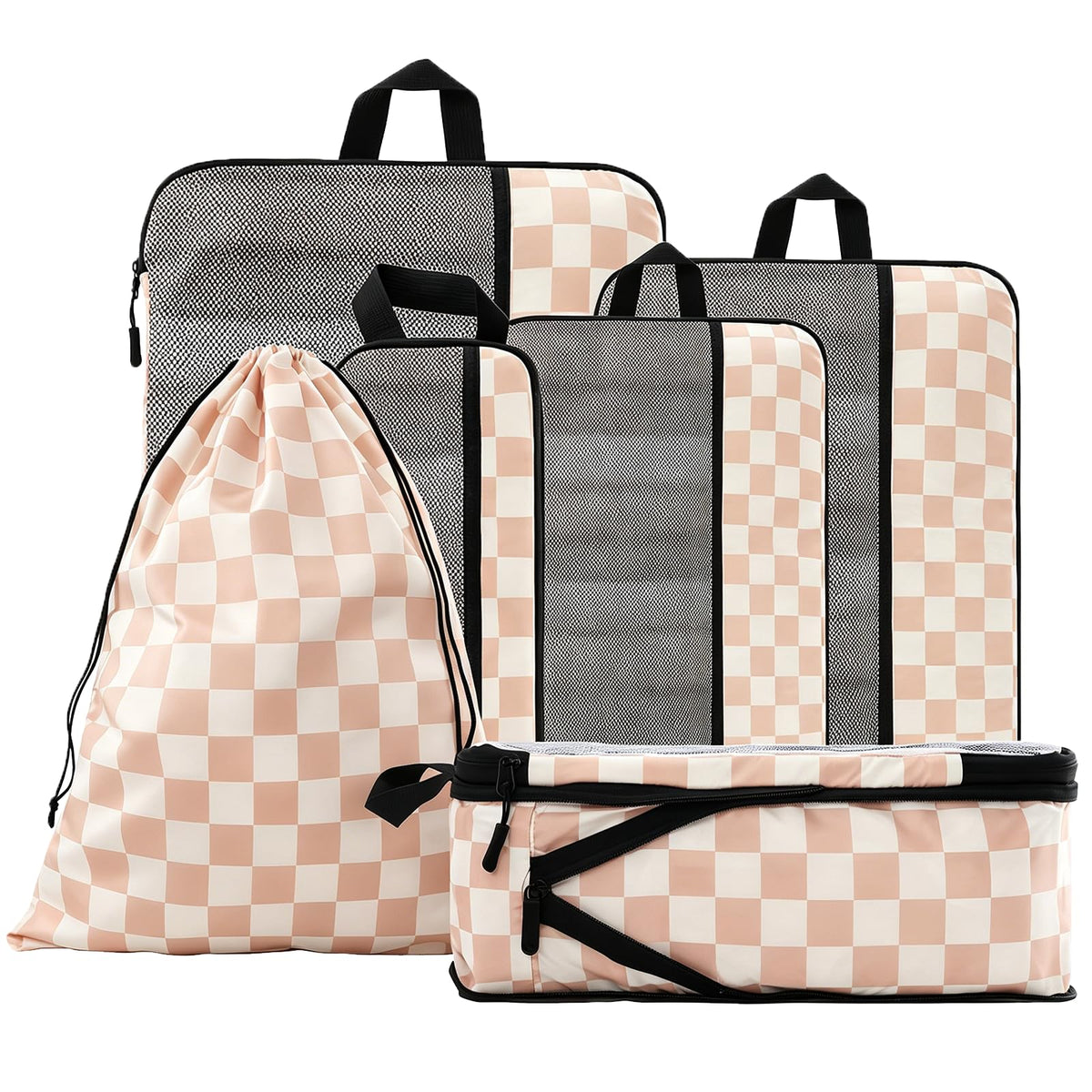 U+U 6 Set Compression Packing Cubes, Travel Organizers (Polka Dot)