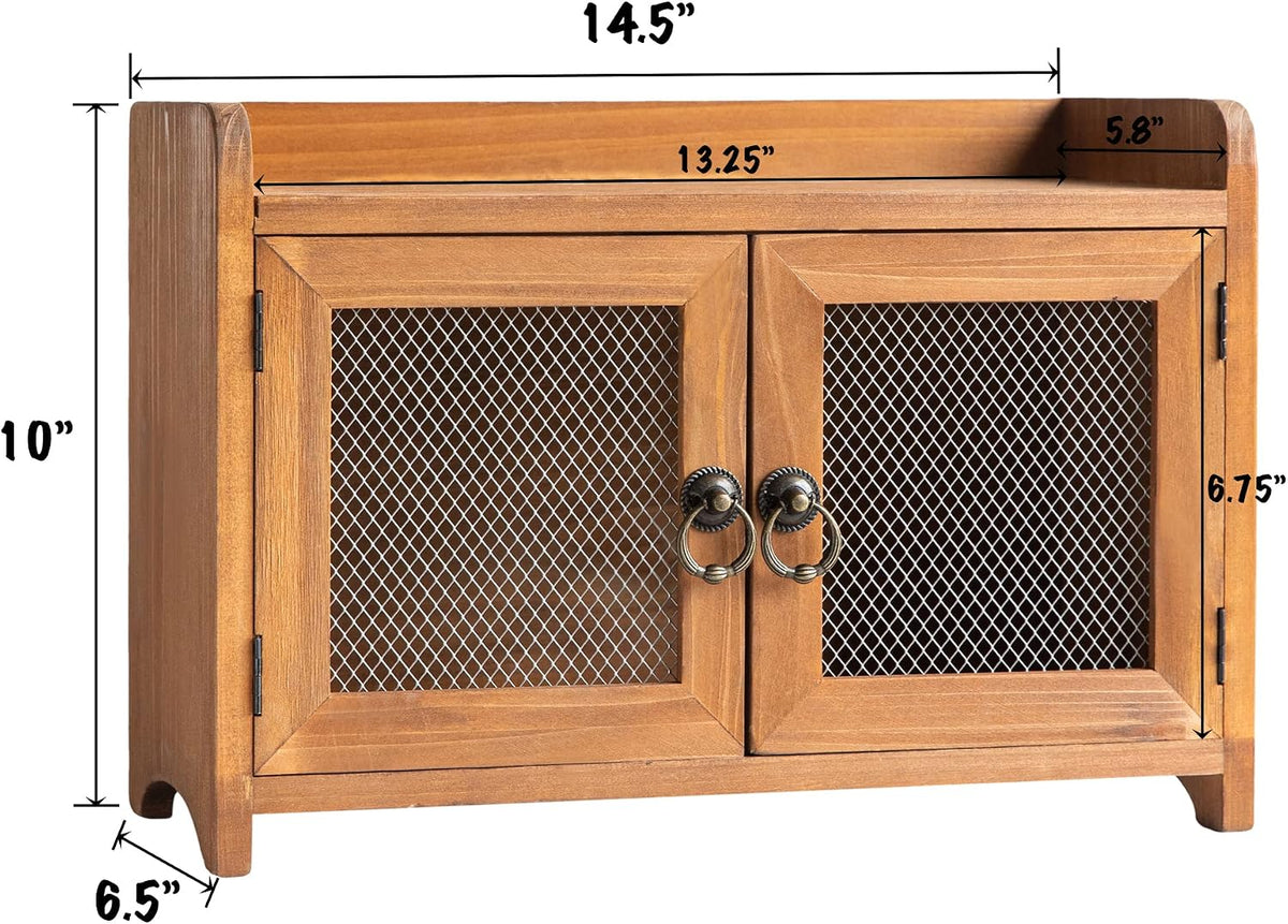 COLLECTIVE HOME - Storage Cabinet, Mini Countertop Cabinet, Wood Organizer for Kitchen Living Room Bedroom Bathroom Office with Magnetic Door, 14.5 x 6.5 x 10 (Brown)