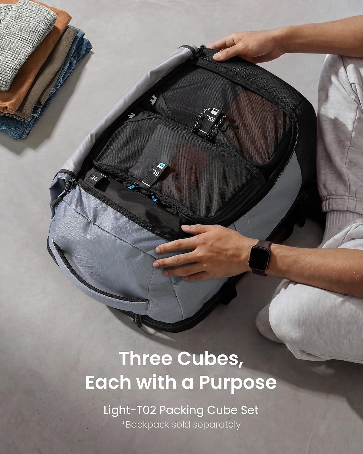 tomtoc 3 Set Packing Cubes for Travel, Compression Expandable Organizers