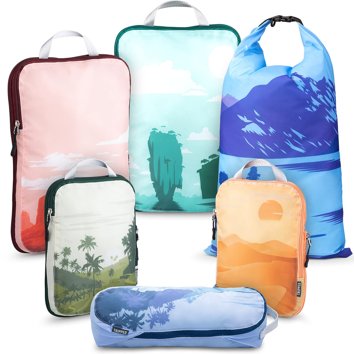TRIPPED Travel Gear Compression Packing Cubes for Carry-On Travel 6-Pack