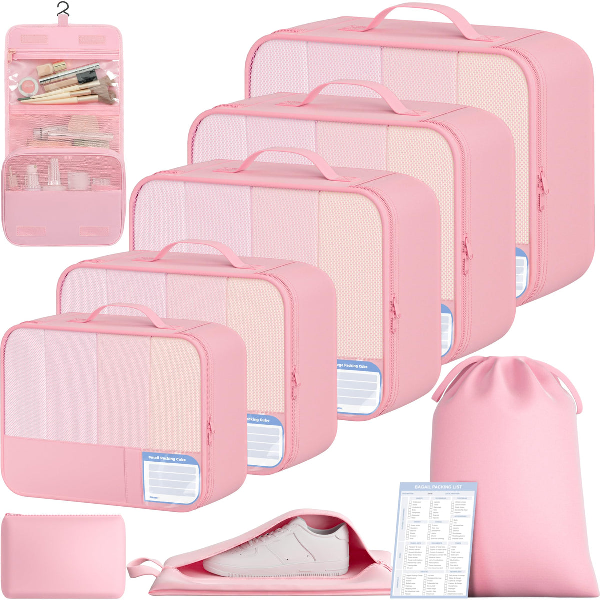 BAGAIL 9 Set Packing Cubes with Packing List Luggage Packing Organizers for Travel Accessories (Black)