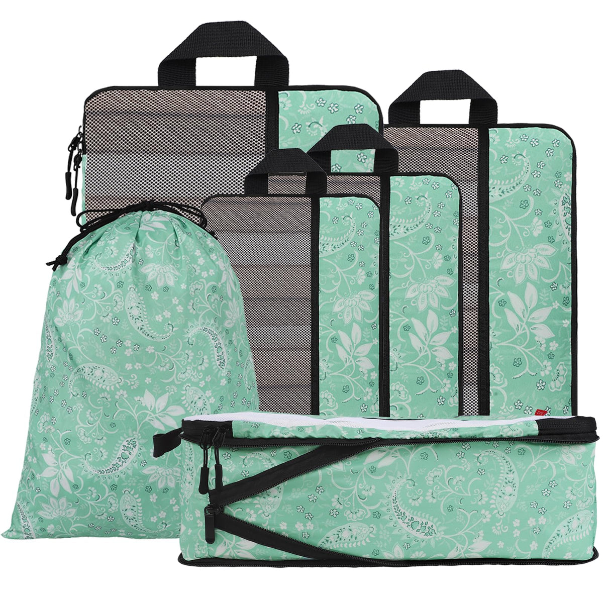U+U 6 Set Compression Packing Cubes, Travel Organizers (Polka Dot)