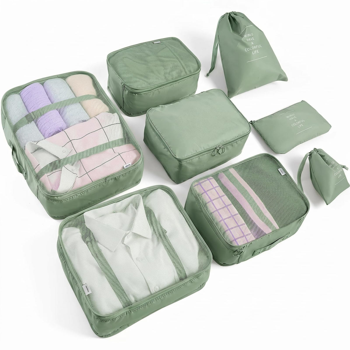 LANSKLBD 6/8 Set Packing Cubes for Suitcases Travel Luggage Packing Organizers,Travel Accessories Essentials Luggage Organizer with Shoe/Tioletry/Laundry Bag (Grey, 8 set)