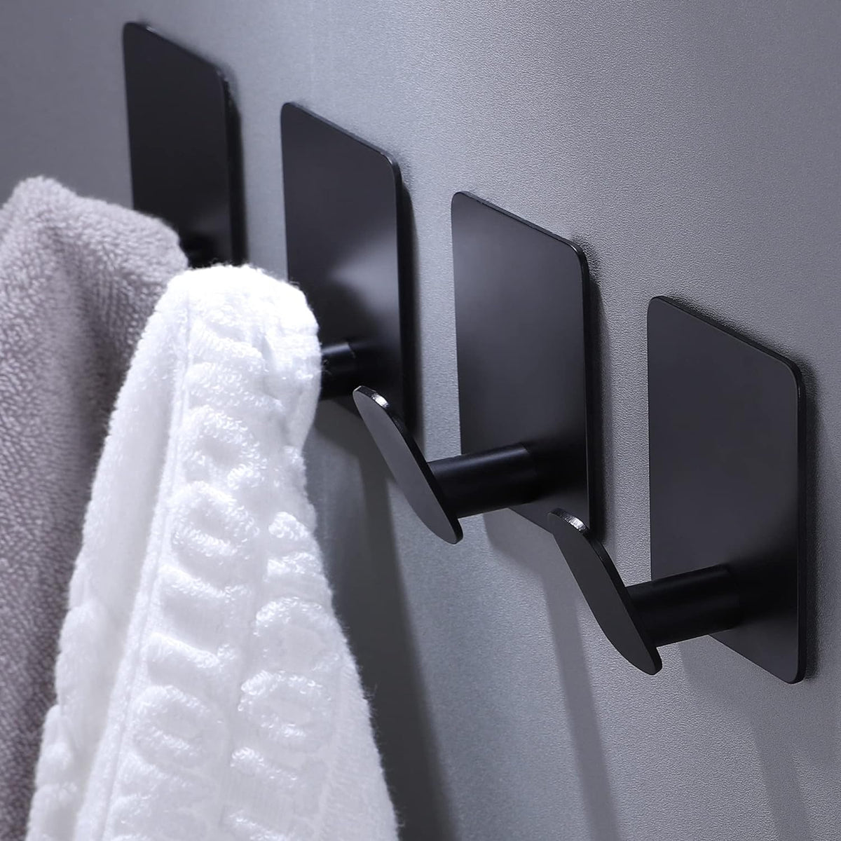 DELITON 26lb Heavy Duty Adhesive Towel Hooks, No-Damage 4 Pack Matte Black