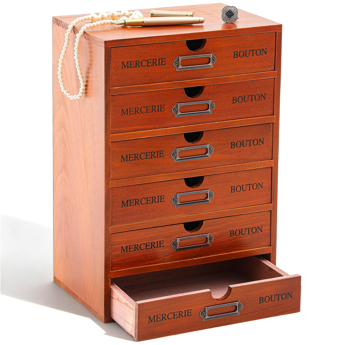Wesiti Wooden Desk Organizer, 3 Drawers, Vintage Makeup Cabinet, Brown