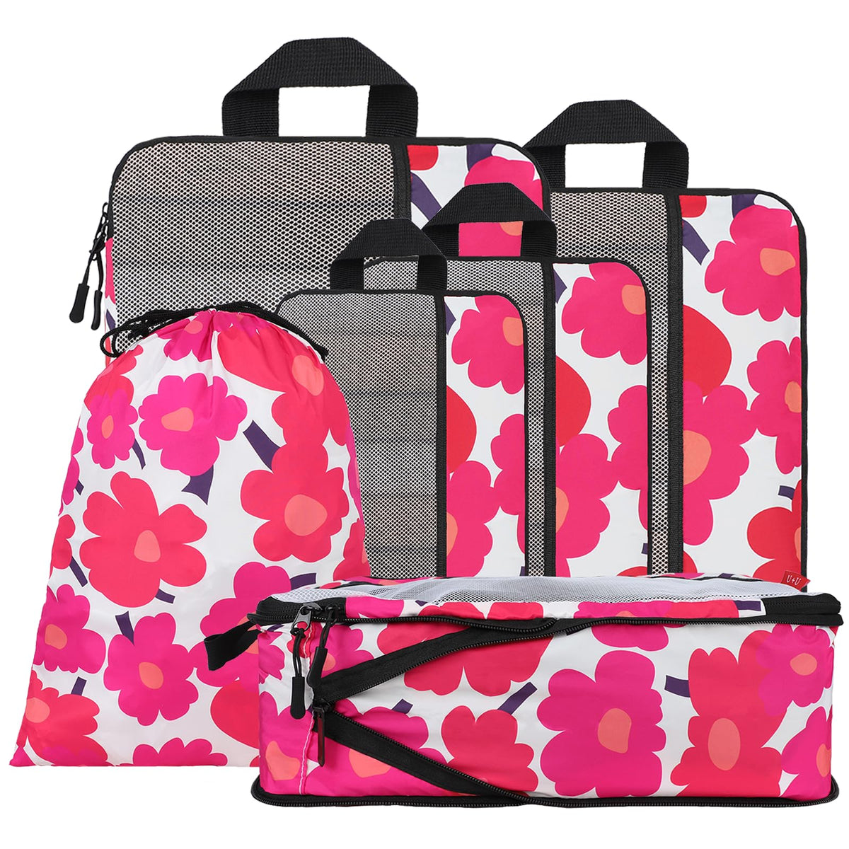 U+U 6 Set Compression Packing Cubes, Travel Organizers (Polka Dot)