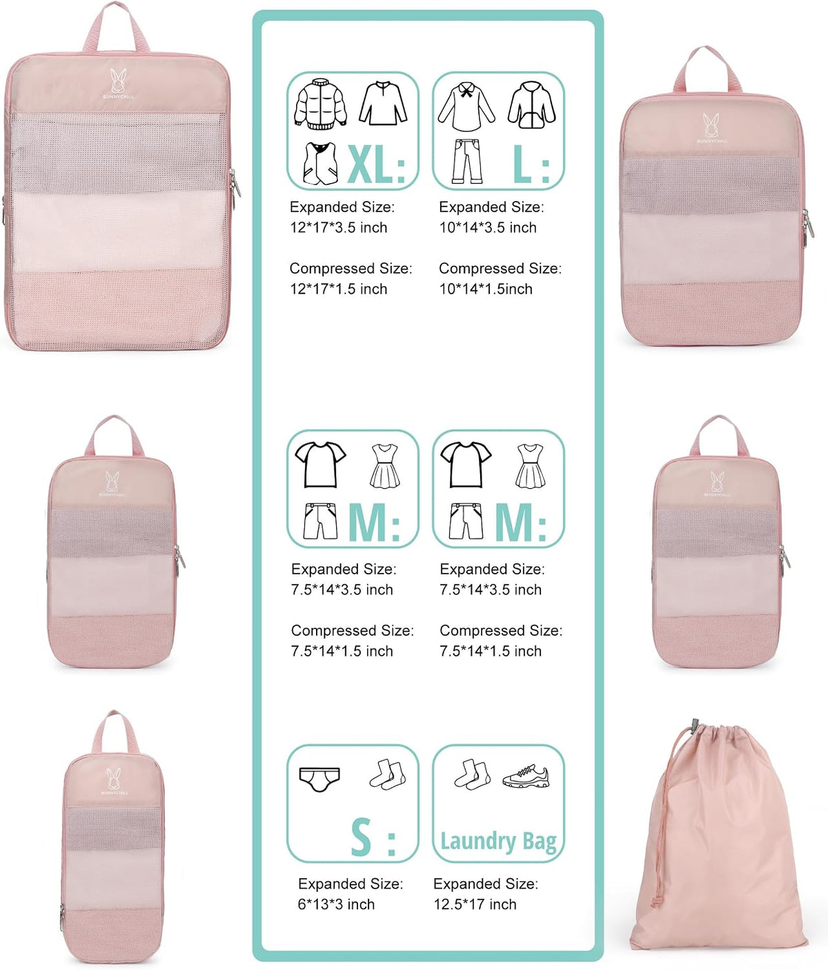 6/8 Set Space Saving Compression Packing Cubes Lightweight Packing Cube