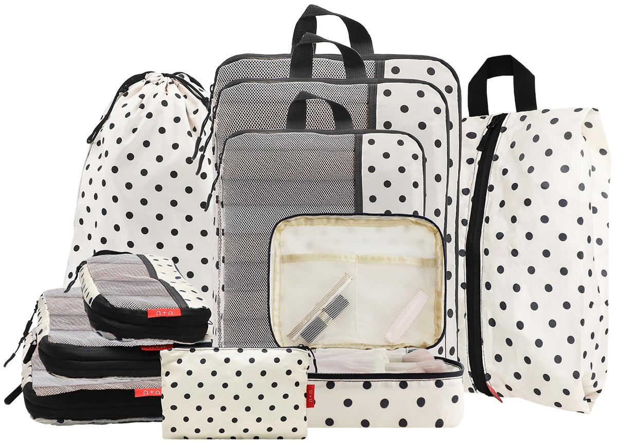 U+U 6 Set Compression Packing Cubes, Travel Organizers (Polka Dot)
