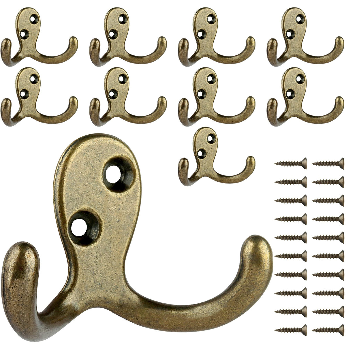 IBosins 28 Pack Heavy Double Prong Coat Hooks Wall Mounted with 56 Screws
