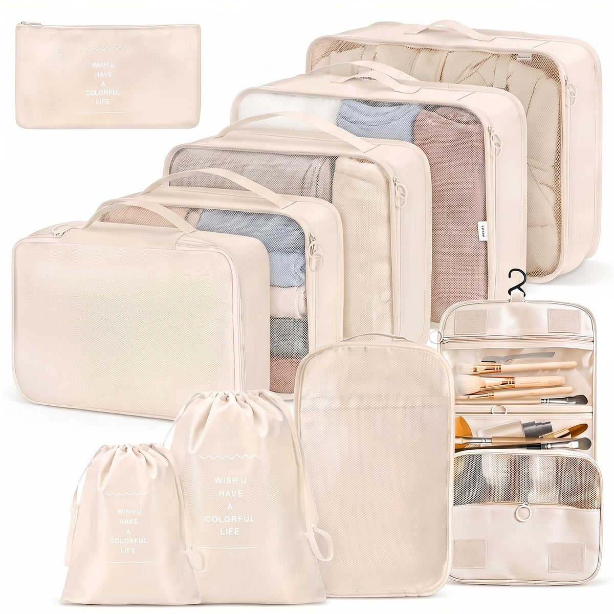 LANSKLBD 6/8 Set Packing Cubes for Suitcases Travel Luggage Packing Organizers,Travel Accessories Essentials Luggage Organizer with Shoe/Tioletry/Laundry Bag (Grey, 8 set)