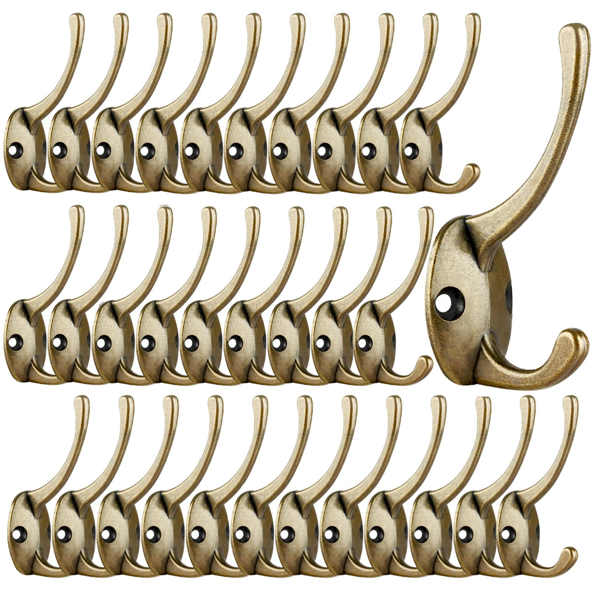 IBosins 12 Pack Antique Brass Double Coat Hooks Wall Mounted with 24 Screws