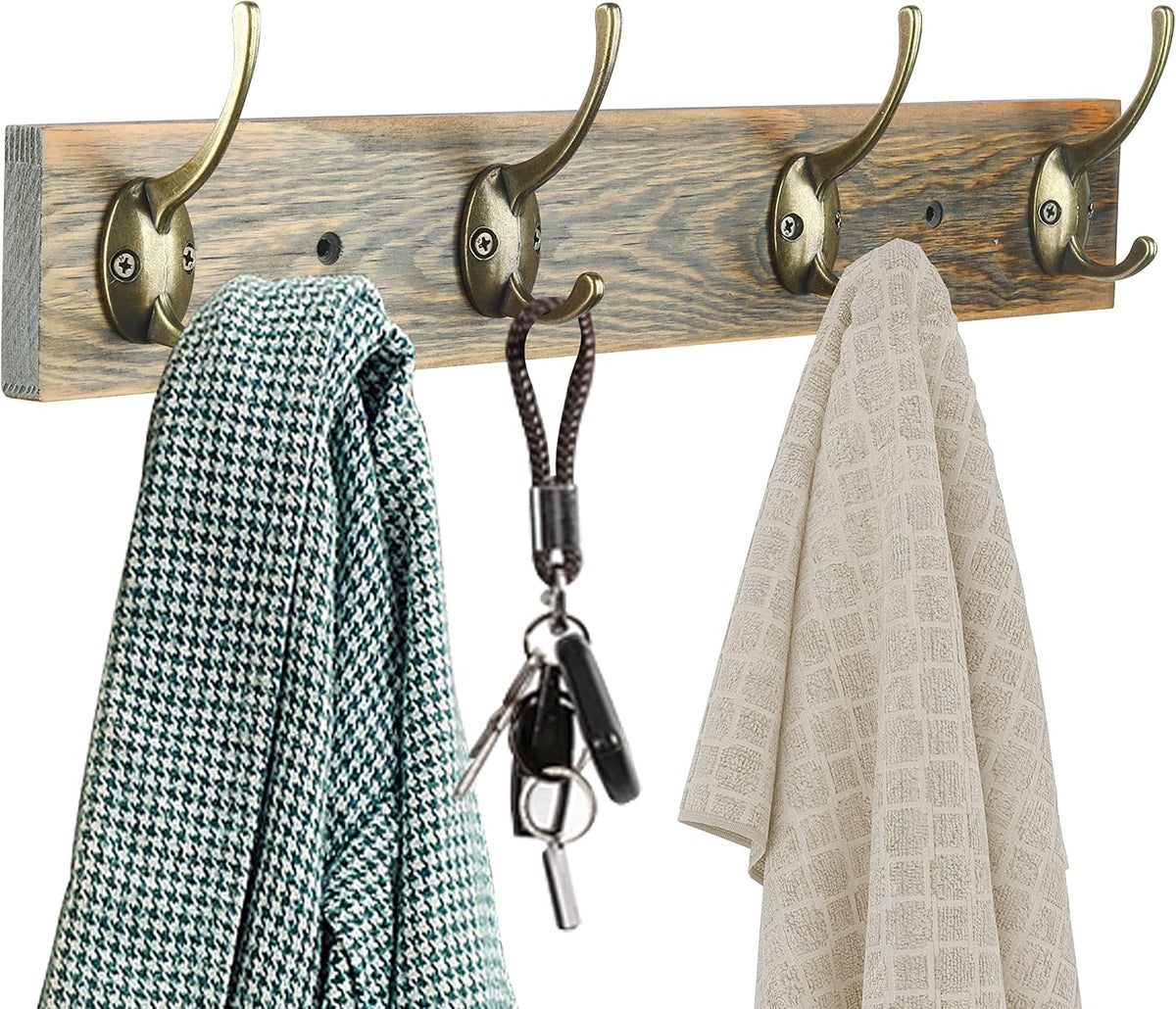 IBosins 12 Pack Antique Brass Double Coat Hooks Wall Mounted with 24 Screws