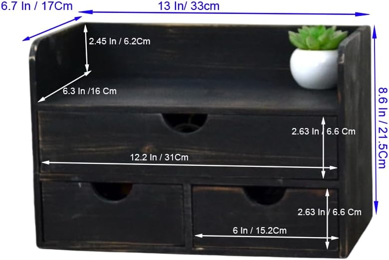 Black Wood 3 Drawer Desk Organizer Shelf, Mail Rack Vanity Storage