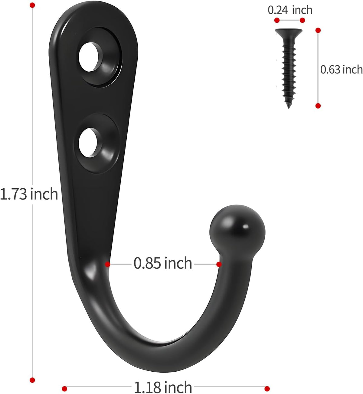 20 Pcs Key Hooks Coat Hooks for Hanging, Key Holder, Wall Mount Hook with Stainless Steel Screws, Black Hooks Utility Hangers for Key, Hat, Cup, Coat, Picture (Black)