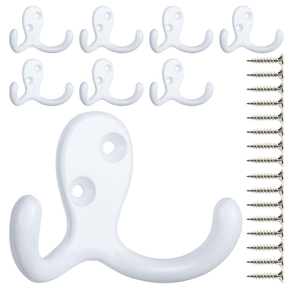 IBosins 28 Pack Heavy Double Prong Coat Hooks Wall Mounted with 56 Screws