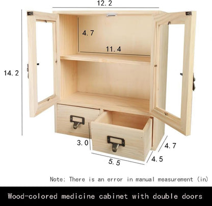 Narrow Vintage Pine Apothecary Cabinet 2 Door 2 Drawer Burlywood