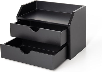 ROSE BLOOM White Wood Desk Organizer with 2 Drawers, Mini Cabinet with Storage Shelf for Tabletop, Small Box for Cosmetic Office Supplies