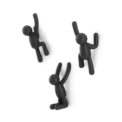 Umbra Buddy Wall Hooks, Decorative Wall Mount Coat Hooks, Set of 3, Black