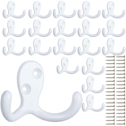 IBosins 28 Pack Heavy Double Prong Coat Hooks Wall Mounted with 56 Screws