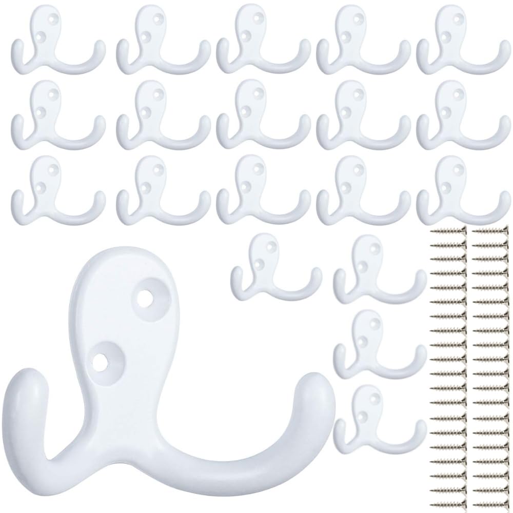 IBosins 28 Pack Heavy Double Prong Coat Hooks Wall Mounted with 56 Screws