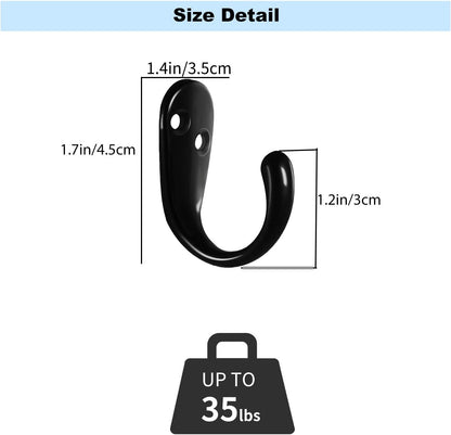 Kruodop 4 Pack Wall Hooks Wall Mounted Coat Hooks for Hanging Heavy Duty, Black Towel Hooks, Metal Single Coat Hanger with Screws Cup Retro for Coats, Handbags, Towels
