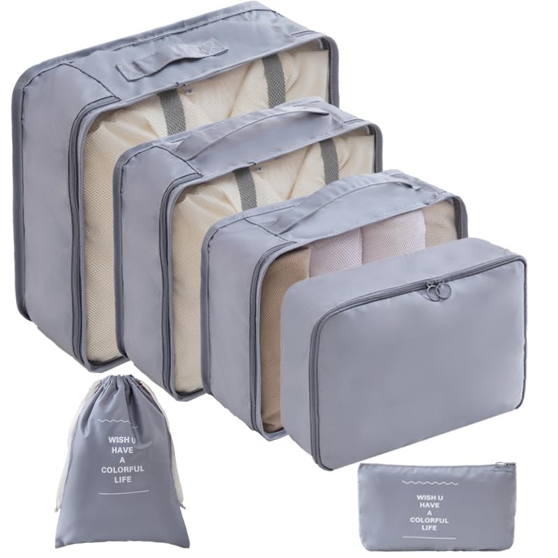LANSKLBD 6/8 Set Packing Cubes for Suitcases Travel Luggage Packing Organizers,Travel Accessories Essentials Luggage Organizer with Shoe/Tioletry/Laundry Bag (Grey, 8 set)