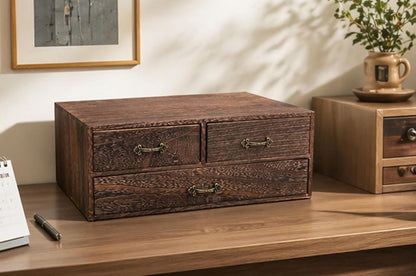 Wood Desktop Organizer Wooden Storage Cabinet with 3 Drawers Tabletop Counter Jewelry Storage Small Organization Box for Home Office Supplies (13 * 9 * 6in)