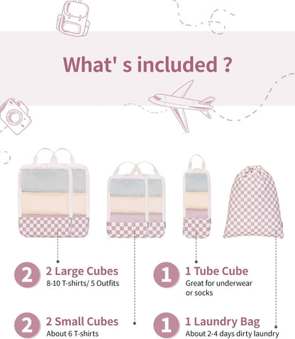 Narwey Compression Packing Cubes for Women Kids, Travel Organizer Bags