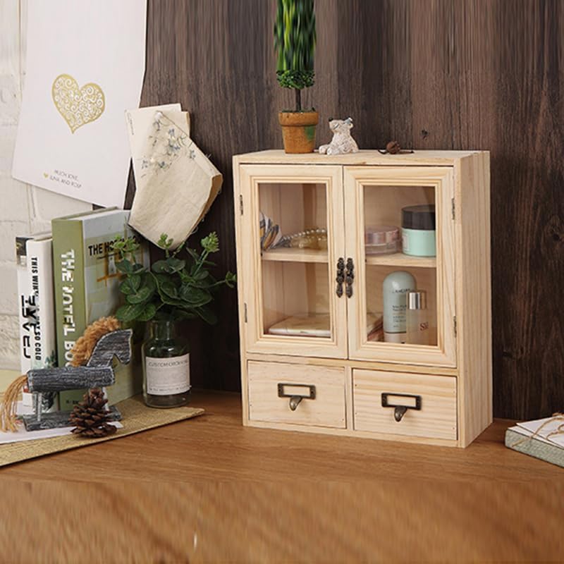 Narrow Vintage Pine Apothecary Cabinet 2 Door 2 Drawer Burlywood