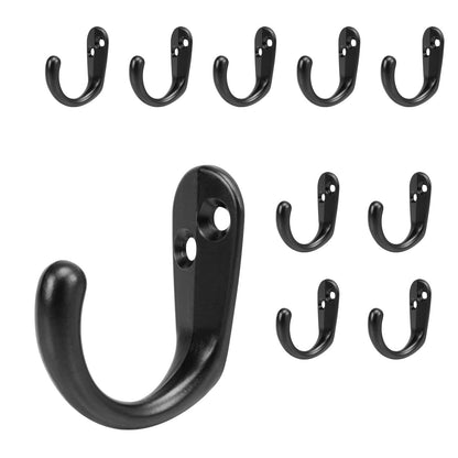NearMoon Coat Hooks Wall Mounted - Heavy Duty Metal Single Prong Robe Hanger Rustproof Wall Hooks for Towel Hat Key Bag on Bathroom, Kitchen, Livingroom(10 Pack, Matte Black)