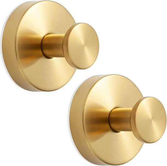 YANGQIHOME Suction Cup Hooks for Shower, No Drill Towel Hooks for Bathrooms, Removable Hooks for Glass, Mirror & Tile, Stainless Steel Shower Hooks for Inside Shower, 2 Pack, Gold