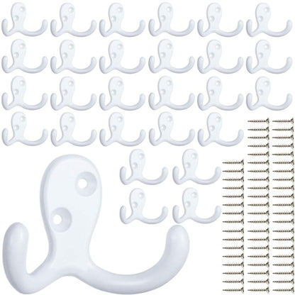IBosins 28 Pack Heavy Double Prong Coat Hooks Wall Mounted with 56 Screws