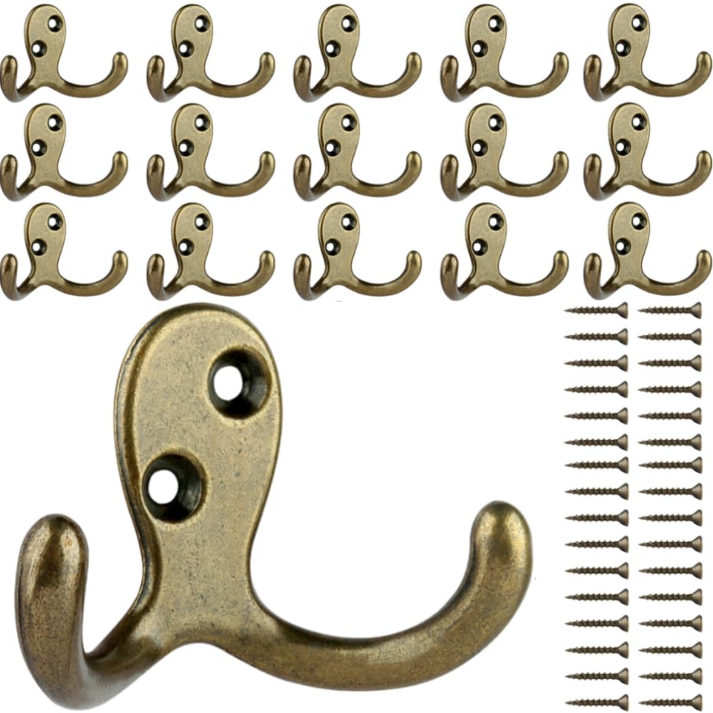 IBosins 28 Pack Heavy Double Prong Coat Hooks Wall Mounted with 56 Screws