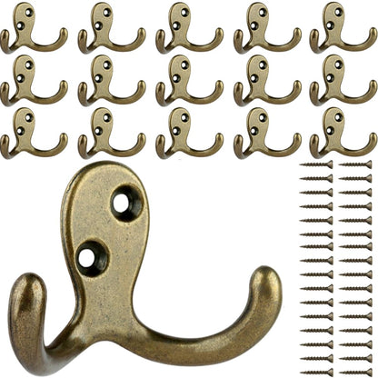 IBosins 28 Pack Heavy Double Prong Coat Hooks Wall Mounted with 56 Screws
