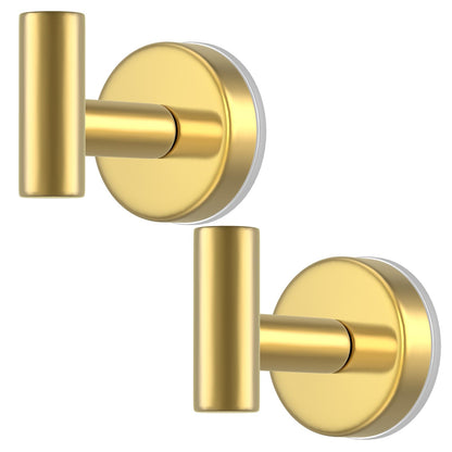 Gold Stainless Steel Wall Hooks, Heavy Duty Self-Adhesive Hooks for Coats, Towels, Robes, Hats, Aprons – No Drill Bathroom, Kitchen, Hotel (2 Pack)