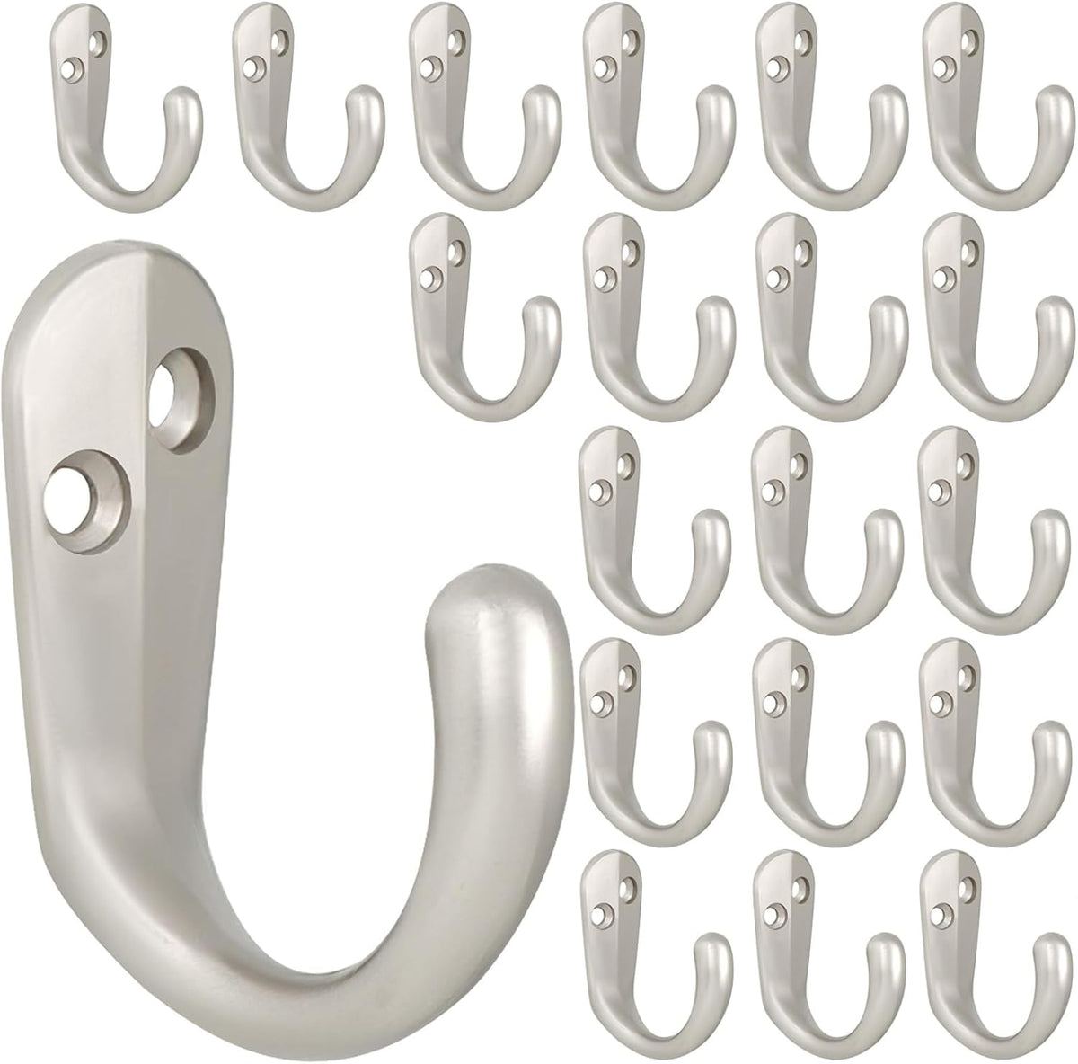 IBosins 20PCS Coat Hooks Wall Mounted Silvery Single Prong Robe Hook