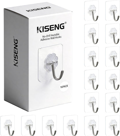 16 Pack Clear Adhesive Hooks for Hanging, Towel hooks,Heavy Duty 22lb