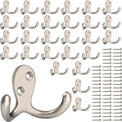 IBosins 28 Pack Heavy Double Prong Coat Hooks Wall Mounted with 56 Screws