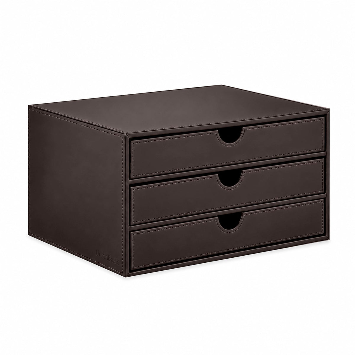 UnionBasic Document Organizer, 3-Drawer File Cabinet Document Storage Box, Office Desktop Filing Organizer, Black with Wood Grain Drawers