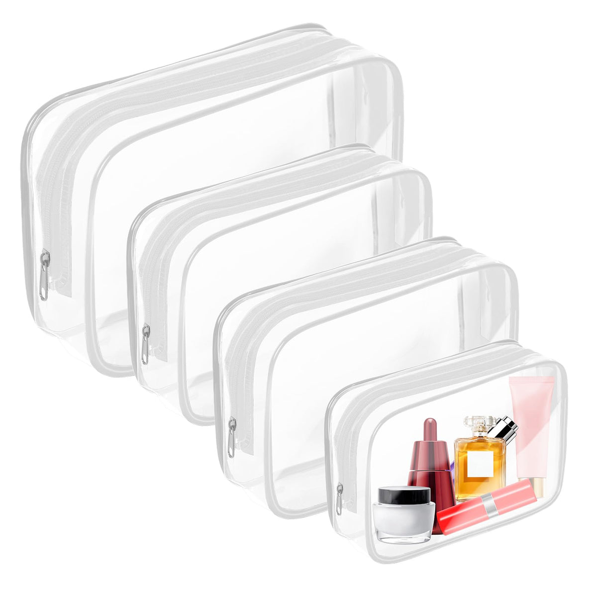 AURUZA Clear Makeup Bag,Portable Travel Toiletry Bags with Zipper, TSA Approved Clear Organizer Bags, PVC Cosmetic Pouch for Airport Airline Compliant