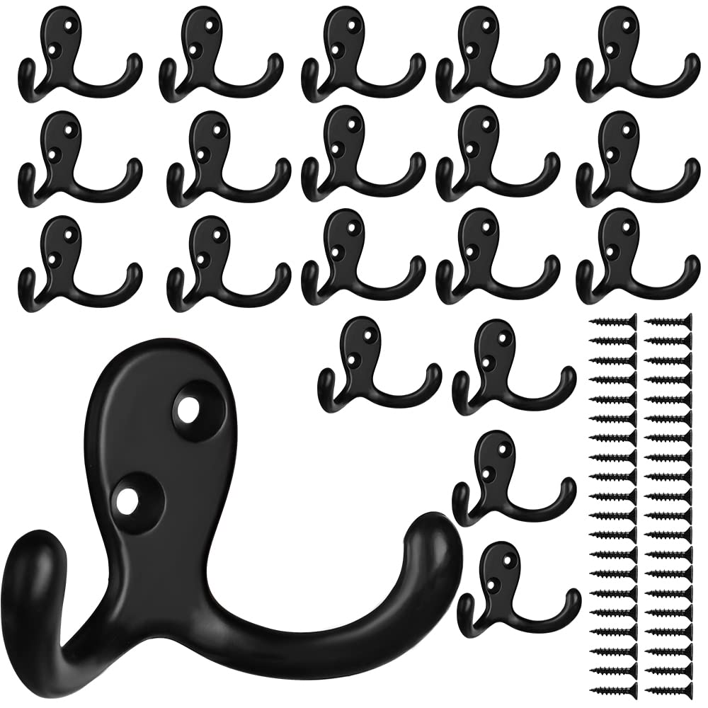 IBosins 28 Pack Heavy Double Prong Coat Hooks Wall Mounted with 56 Screws